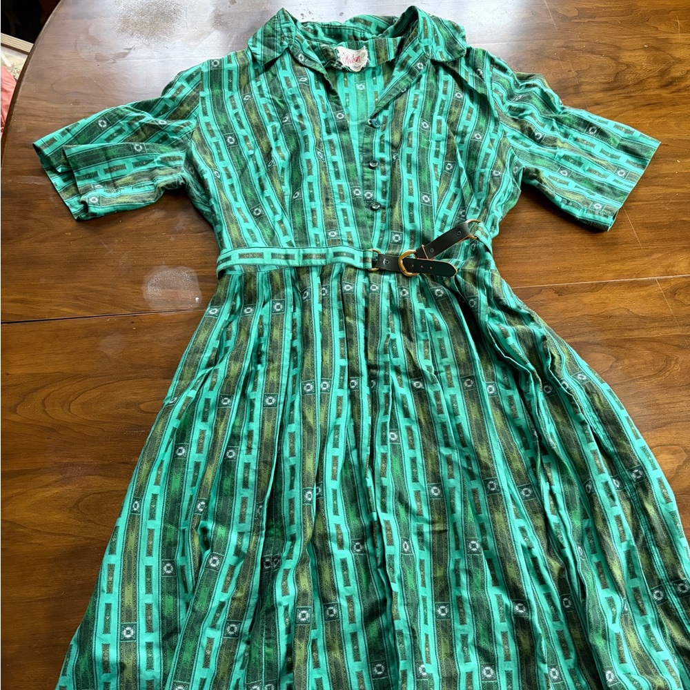 Green Women's Dress, 50s, vintage cotton